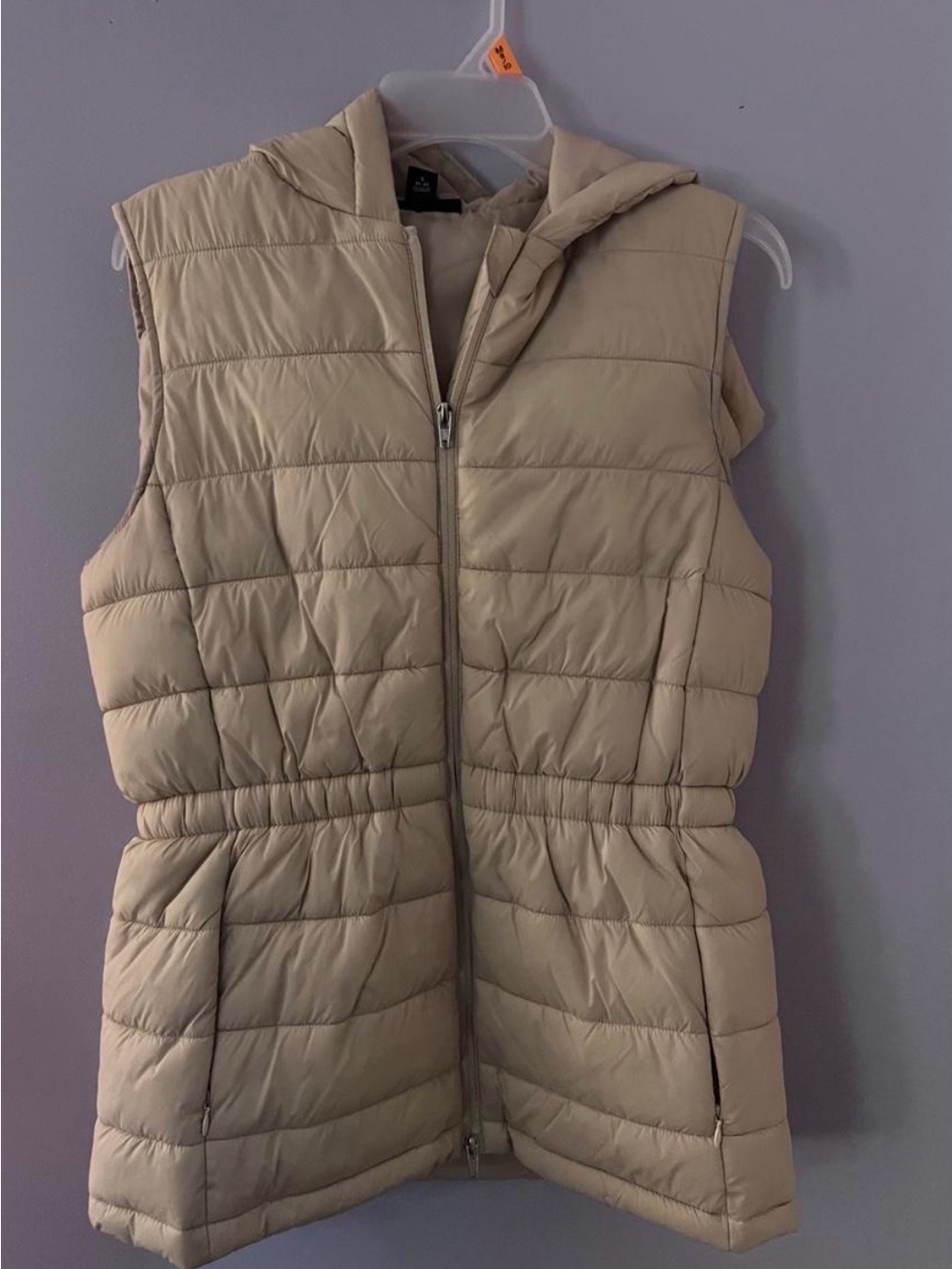 Swiss Tech Quilted Hooded Sleeveless Puffer Vest - Beige